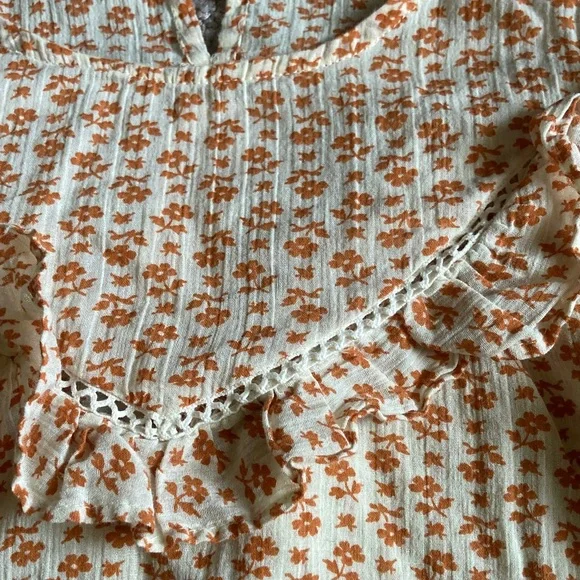 MADEWELL orange floral ruffle-yoke prairie top, Small. - Picture 6 of 11
